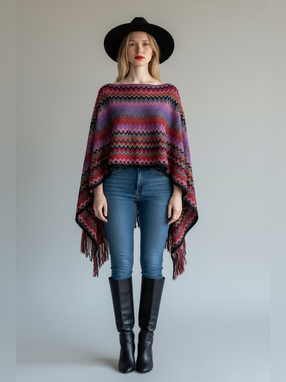 Missoni Zigzag Fringe Poncho - Purple & Red Multi
